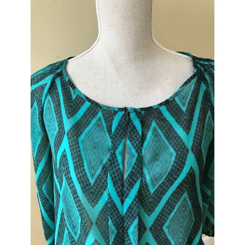 Pleione Black and Teal Tunic Blouse - Small - Picture 2 of 9
